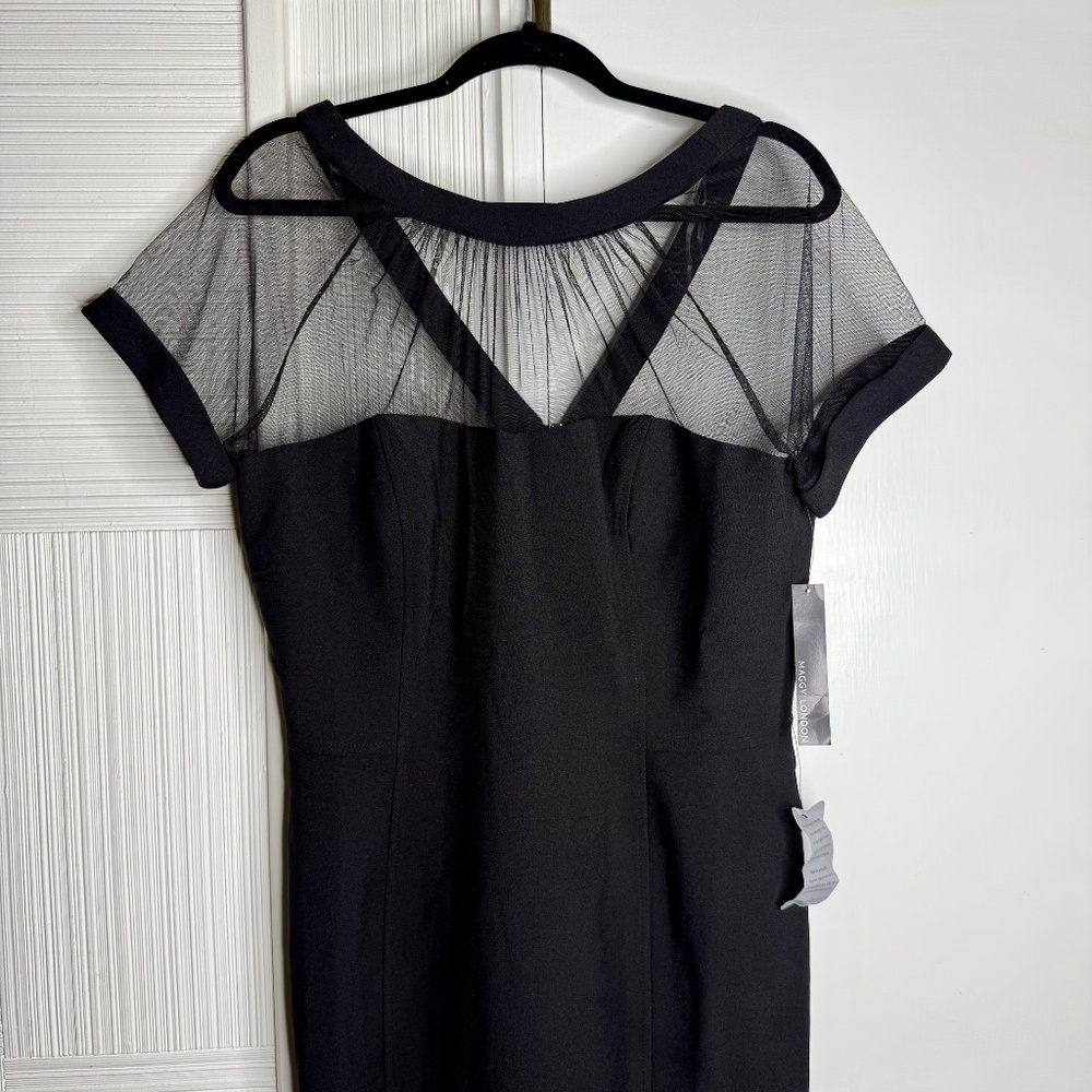 Maggy London Illusion Yoke Crepe Black Cocktail Dress - Brand New - Size 16